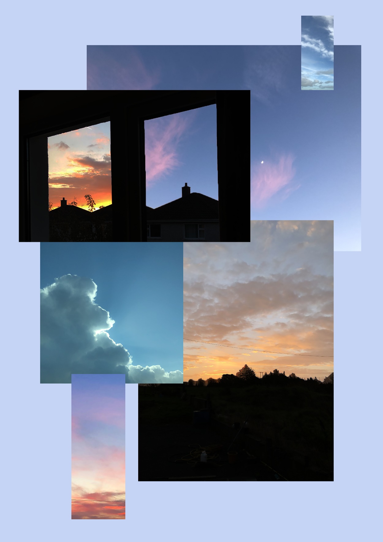 Inspiration Board by Niamh Carty. A collection of my inspiration photos, my own photography of the sky at various times.